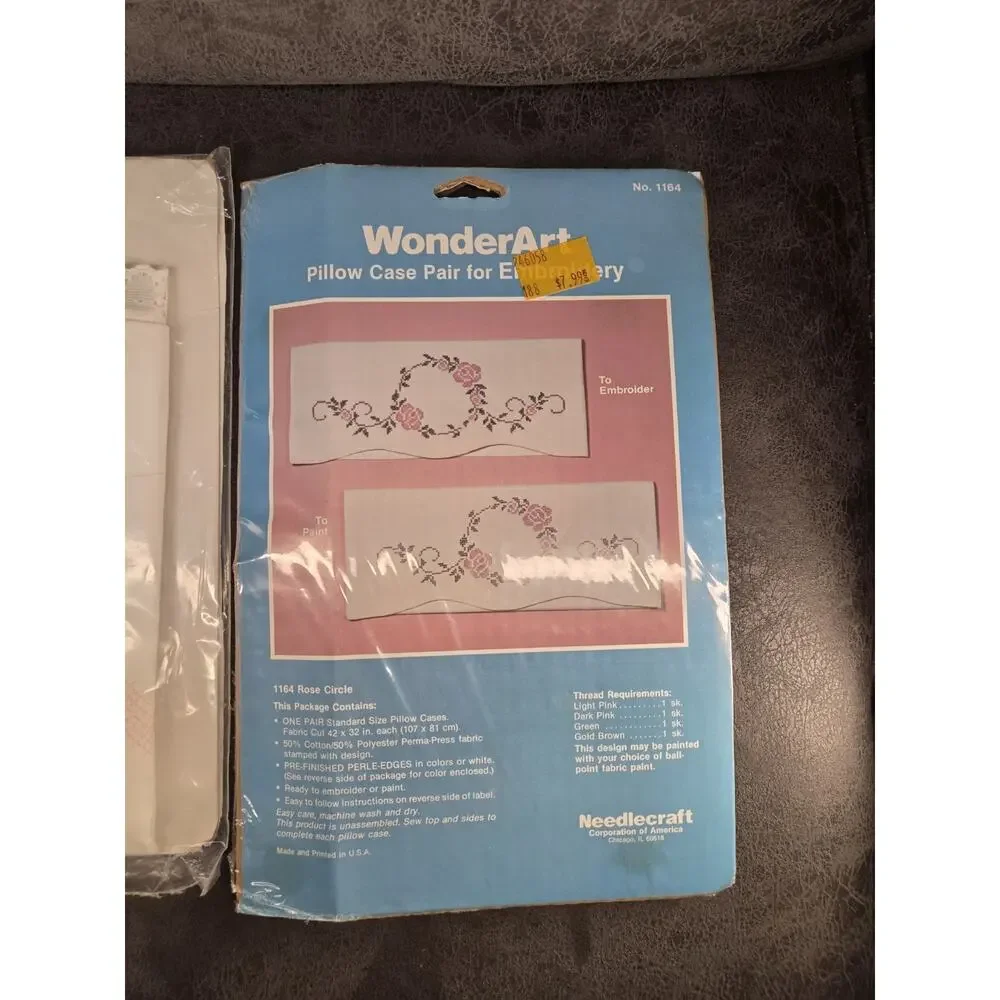 Vtg Stamped Pillowcase Kits Vogart Floral Scroll WonderArt Rose Circle NOS Set 2